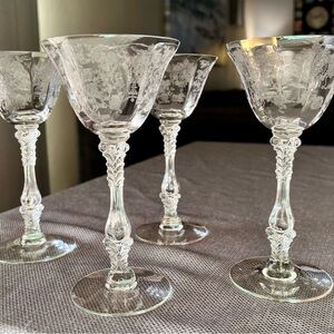 VTG Cambridge Rose Point (Stem 3121) etched crystal liquor cocktail glass set 4